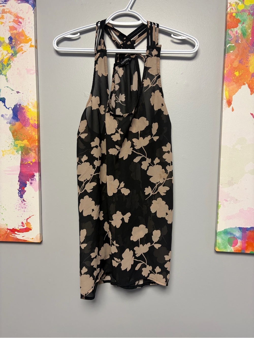 **3 for $15**George Black and Cream Tank Top Floral Style
